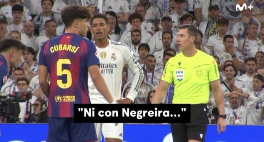 Quand Pedri demande le carton rouge pour Jude Bellingham auprès de l’arbitre... 🟥

Réponse de Jude Bellingham :
« 𝗠𝗘̂𝗠𝗘 𝗣𝗔𝗦 𝗔𝗩𝗘𝗖 𝗡𝗘𝗚𝗥𝗘𝗜𝗥𝗔 » 👊

🗞️<a href="/ElDiaDespues/">El Día Después en Movistar Plus+</a>