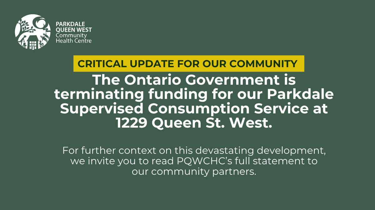 💔 This decision will cost lives.
The Province is defunding our Parkdale SCS — a vital harm reduction service.
Read PQWCHC's full statement to Partners: ow.ly/qcOi50XiHkV