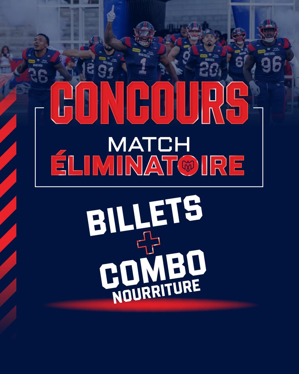 MTLAlouettes's tweet photo. 🎟️ CONCOURS DEMI-FINALE DE L’EST 🎟️
4 chanceux pourront remporter une paire de billets pour notre match éliminatoire du samedi 1er novembre à 14h au Stade Percival-Molson, avec des combos nourriture! 🔥

Ne manque pas ta chance de vivre la frénésie des séries au cœur du 425 💙

👉 Pour participer :
1️⃣ Aime cette publication
2️⃣ Identifie la personne avec qui tu viendrais au match
3️⃣ Assure-toi de nous suivre!
4️⃣ Partage la publication

Le tirage se termine le vendredi 31 octobre. 

GO ALS GO ! 

🎟️ EASTERN SEMI-FINAL GIVEAWAY 🎟️
4 lucky fans will each win a pair of tickets for our playoff game on Saturday, November 1 at 2 p.m. at Percival Molson Stadium — plus food combos! 🔥

Don’t miss your chance to experience playoff madness in the heart of the 425! 💙

👉 To enter:
1️⃣ Like this post
2️⃣ Tag who you’d bring to the game
3️⃣ Make sure you’re following us
4️⃣ Share this post

The draw closes on Friday, October 31.