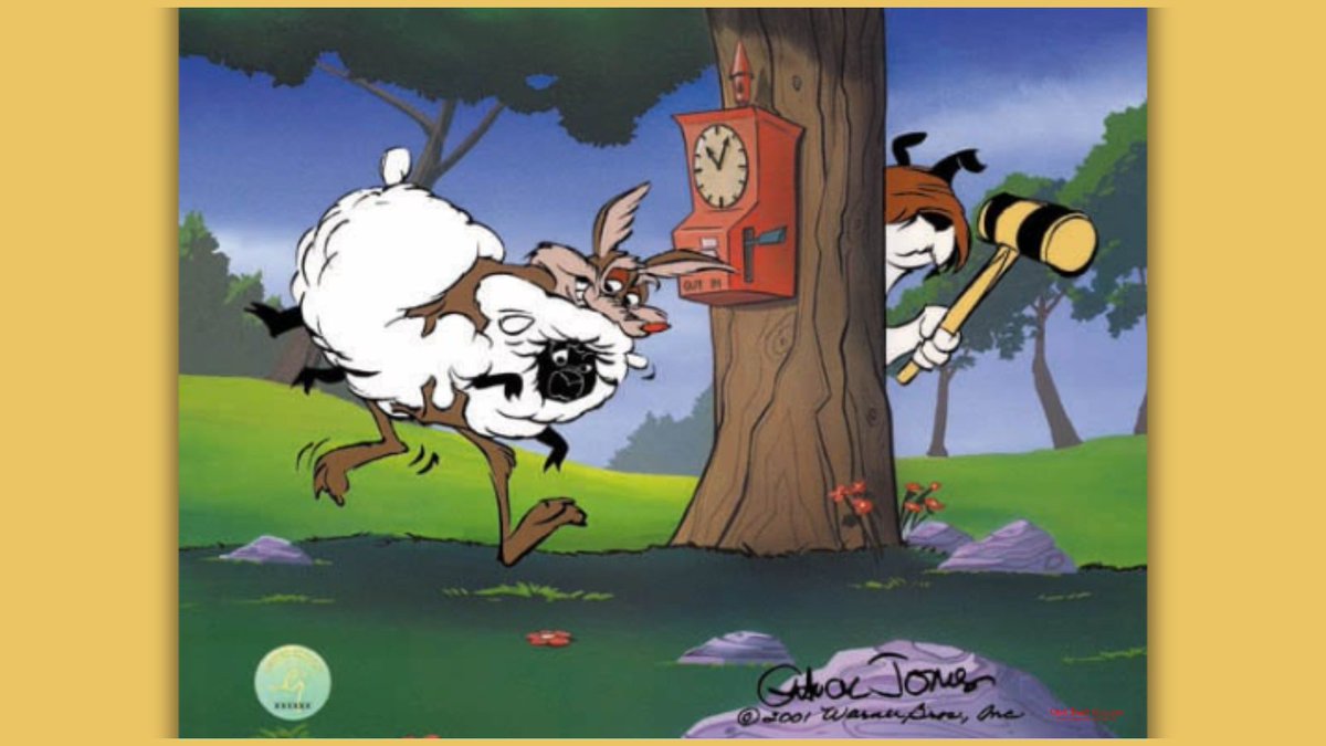 Sam Sheepdog and Ralph Wolf clock in for another day of “work”… Looney Tunes style! 

🔗 chuckjones.com/product/ewe-th…

#ChuckJones #ChuckJonesGalleries #AnimationArt  #ChuckJonesArt #LooneyTunesArt #SamSheepdog #RalphWolf