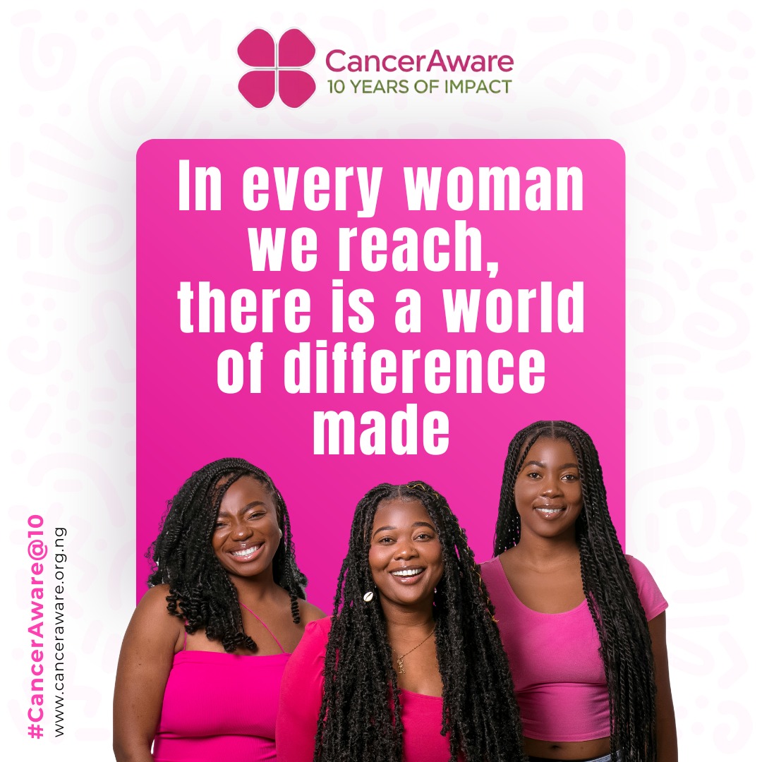 CancerAwareNG's tweet image. In every woman we reach, there’s a world of difference made; a life touched, a family strengthened, a community inspired. Each woman reached has helped build a legacy of awareness, action &amp;amp; hope. Here is to more lives saved &amp;amp; more impact ahead
#CancerAwareAt10 #ADecadeOfImpact