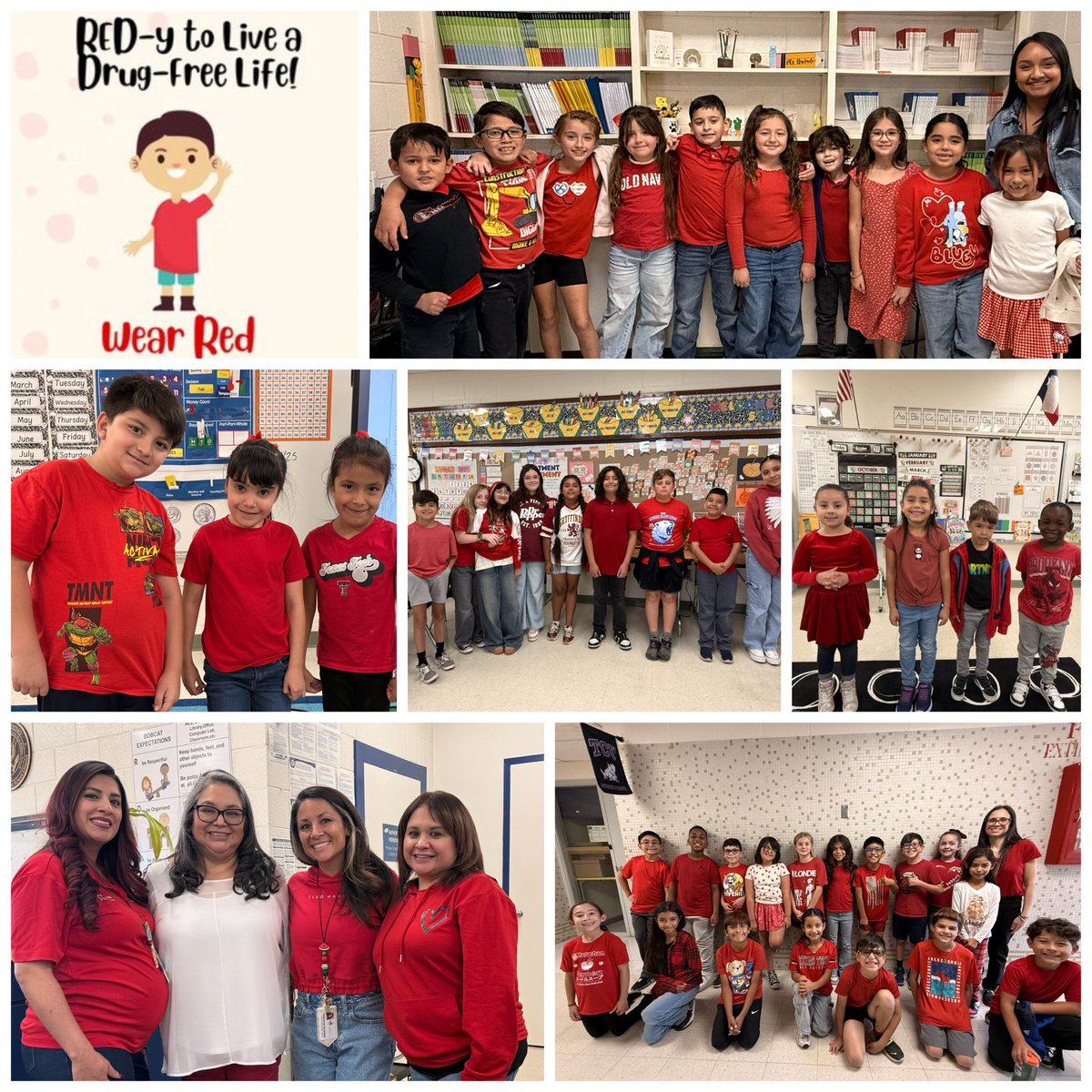 Bobcats are kicking off Red Ribbon Week by wearing red! We are "red-y" to live a drug free life! #RightHereRightNow <a href="/ELPASO_ISD/">El Paso ISD</a>