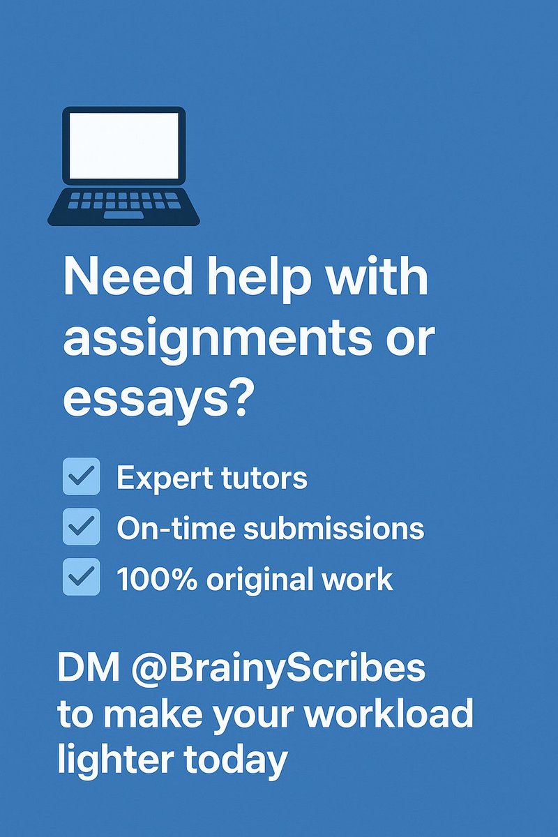 BrainyScribes's tweet image. 📚 Need help with assignments or essays?
Our expert tutors deliver original, on-time work every time.
DM @BrainyScribes today — let’s lighten your workload 💡
#HomeworkHelp #EssayWriting #StudyTok #BrainyScribes