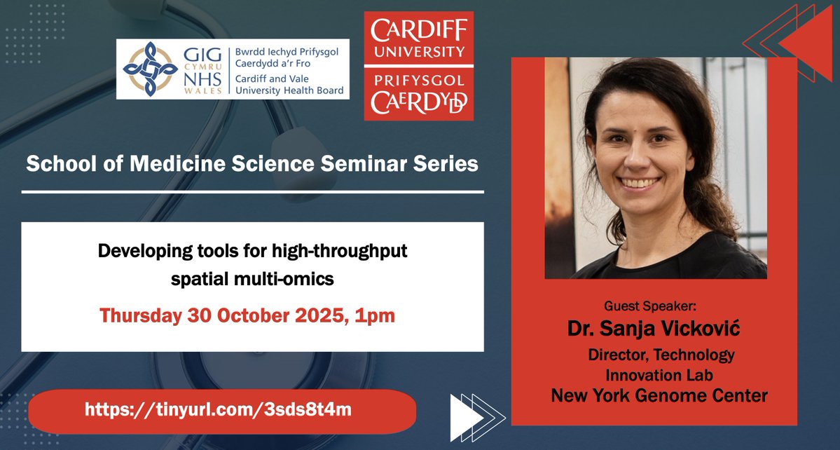 CUSystemsImmu's tweet image. Science Seminar on 30 October, 1pm with Dr. Sanja Vickovic: Developing tools for high-throughput spatial multi-#omics. Please register at eventbrite.com/e/cardiff-univ… @nygenome @CavMedEd @mssanjavickovic
