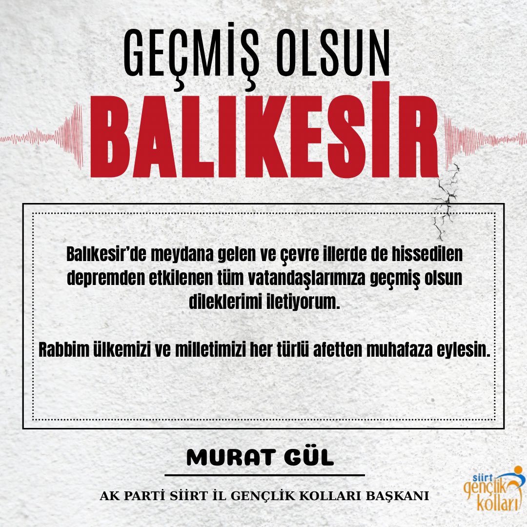 Balıkesir’de meydana gelen ve çevre illerde de hissedilen depremden etkilenen tüm vatandaşlarımıza geçmiş olsun dileklerimizi iletiyoruz.

Rabbim ülkemizi ve milletimizi her türlü afetten muhafaza eylesin.