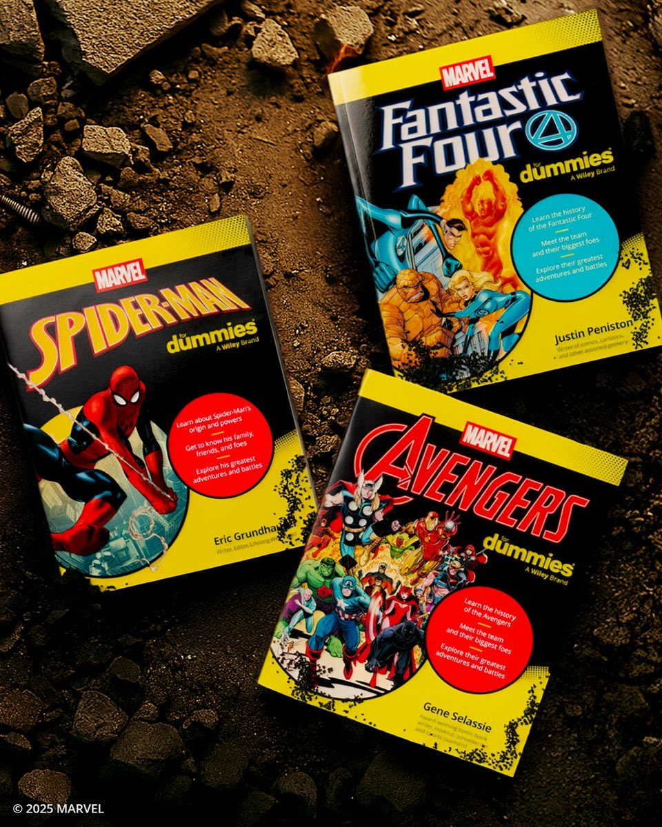 Cooleach's tweet image. Это не прикол и не проделки нейросети. Оказалось, что в серии «Для чайников» за последний год вышло несколько книг, помогающих разобраться в хитросплетениях вселенной Marvel.