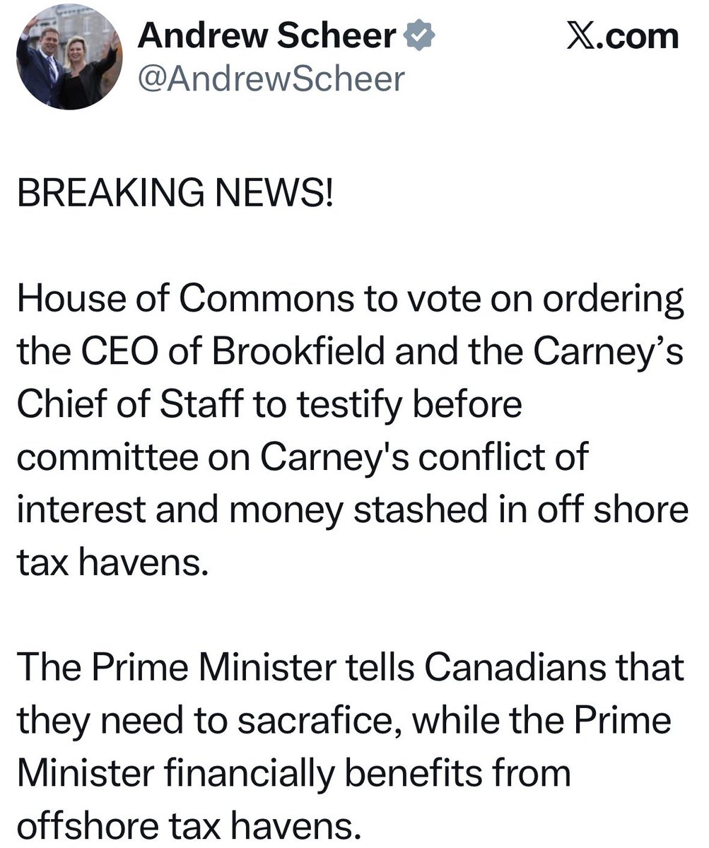 “The Prime Minister tells Canadians that they need to sacrifice, while he financially benefits from offshore tax havens.” 

Carney is a joke. I’m so sick of the Liberal corruption.