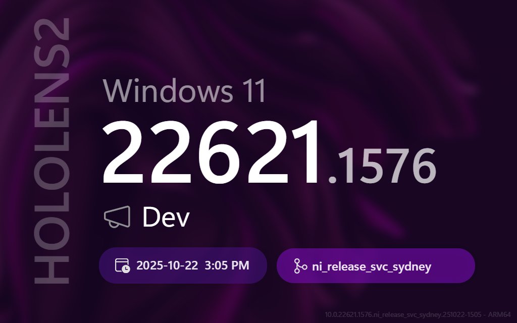 ProtoBuildBot's tweet image. 🔄 👓  New HOLOLENS2 update! 💍 Dev (ARM64)

➡️ Title:
Windows 11 Insider Preview 22621.1576 (ni_release_svc_sydney)

📣 Build Lab Extended:
10.0.22621.1576 (ni_release_svc_sydney.251022-1505)