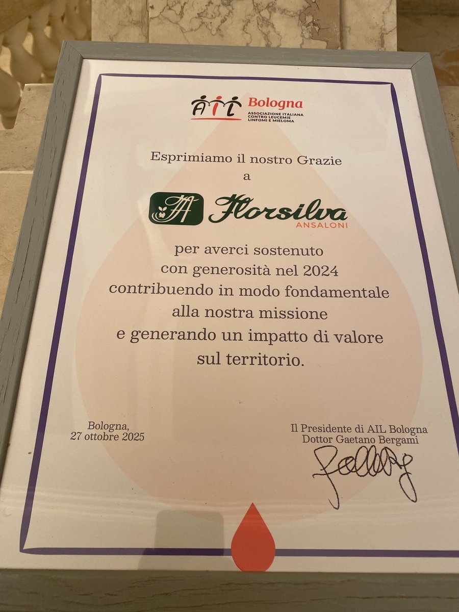 FabriAnsaloni's tweet photo. La pergamena che abbiamo ricevuto oggi da AIL Bologna https://t.co/e9tpTQRfmX