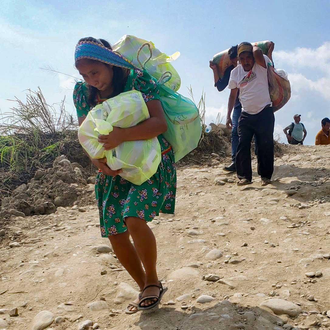 jcastelan74's tweet photo. @ChumelTorres Quién tiene más mérito: el ridículo de @fernandeznorona en Palestina o las personas de la foto que tienen que caminar 5 horas por con los pocos víveres que consiguieron para llevarlos a su comunidad azotada por el olvido del gobierno y las lluvias. 
Ten tantita madre, changoleón. https://t.co/9fQwAUfl2q