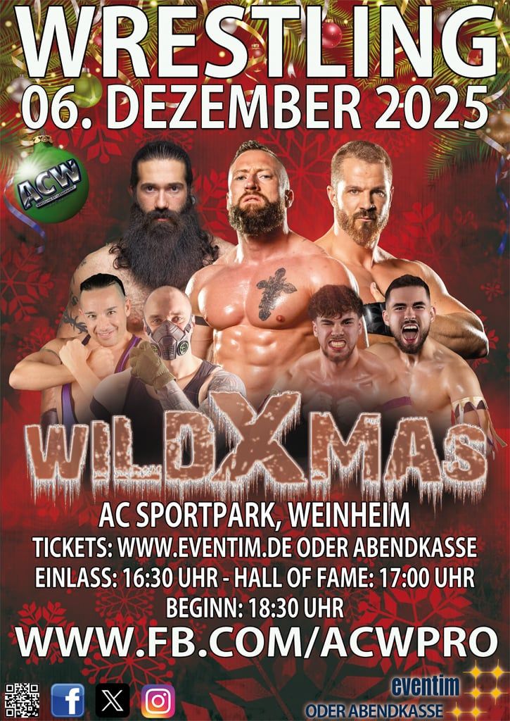 Next ACW Wrestling Event...

📷 ACW Wild X-Mas   
📷 Samstag, 06. Dezember 2025
📷 AC Sportpark, Waidallee 8, 69469 Weinheim
📷 Einlass: ab 16:30 Uhr 
📷 Beginn Gala mit Hall of Fame: 17:00 Uhr
📷 Beginn Hauptshow: 18:30 Uhr 
📷 ac-wrestling.de/acw-ticketshop/

#Weinheim #Wrestling #ACW