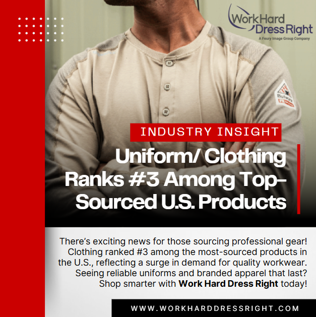 DressRight4Work's tweet photo. Clothing ranked #3 among top-sourced U.S. products — companies want reliable workwear and branded apparel. If you’re responsible for uniforms, now’s the time for sourcing, fulfillment, and program consistency.

#UniformPrograms #Workwear #Procurement #BrandedApparel #SupplyChain https://t.co/Qh2SOSYjmd