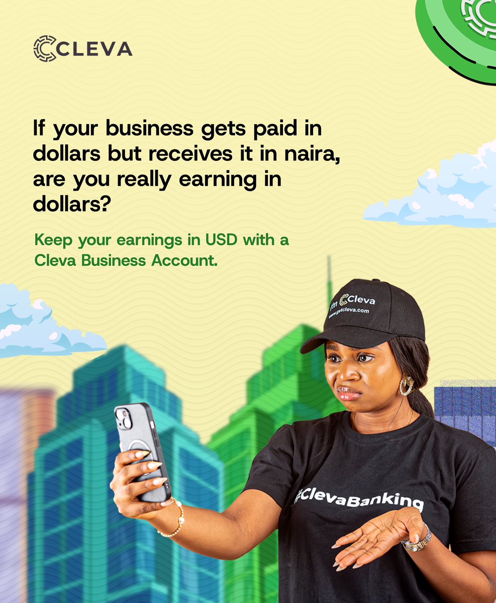 Stop losing value every time your business gets paid. 

With Cleva Business, your USD payments stays as USD, just the way it should be.

Open yours today using the link below👇🏾 

app.getcleva.com/auth/register/…

#clevabusinessaccounts #getcleva #cleva