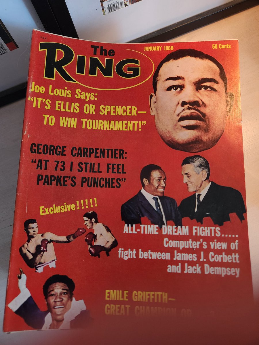 #MySportsMagazine 
<a href="/ringmagazine/">Ring Magazine</a> 
January 1968
Joe Louis Says:
It's Ellis or Spencer-
"To Win Tournament!"

#Boxing #Magazines