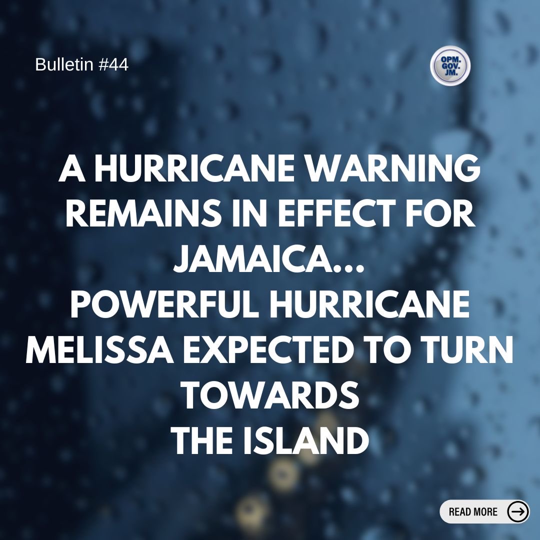 AndrewHolnessJM's tweet photo. A hurricane warning remains in effect for Jamaica…
Powerful Hurricane Melissa expected to turn towards the island. https://t.co/U3wFZmexcu