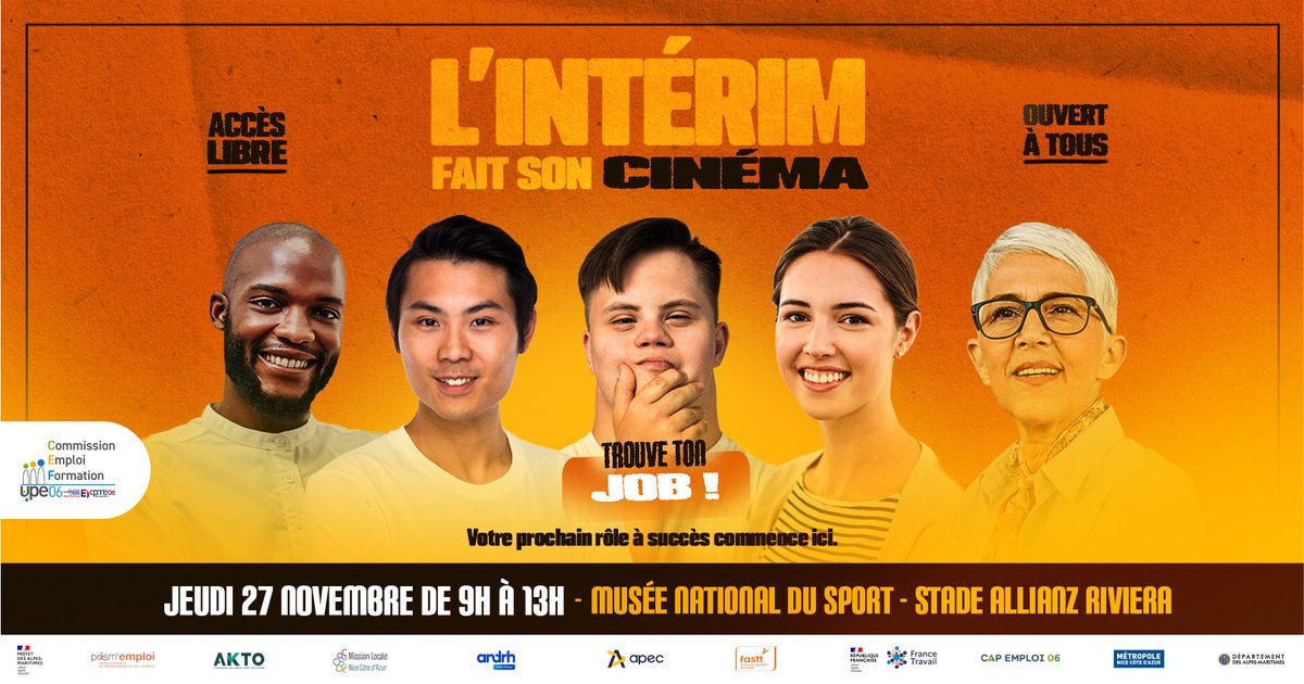 Parce qu’il n’y a pas qu’à Hollywood qu’on réécrit de belles histoires…“L’Intérim fait son cinéma” revient pour une 4ᵉ édition, le jeudi 27 novembre 2025, de 9h à 13h au <a href="/MuseeduSport/">Musée National du Sport</a> – Allianz Riviera Stade de Nice.

Sous l’impulsion de la commission Emploi Formation de