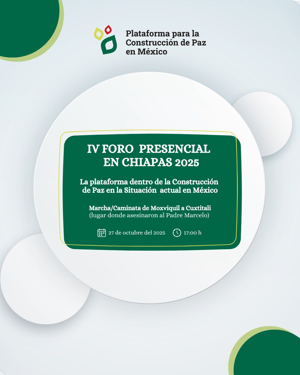 Te invitamos a participar en las dos actividades que tendremos hoy como parte del IV Foro presencial en Chiapas de la Plataforma para la construcción de Paz en México:

A las 17:00 caminata de Moxviquil a Cuxtitali para recordar a Tjatik Marcelo

A las 18:00 Conferencia de prensa