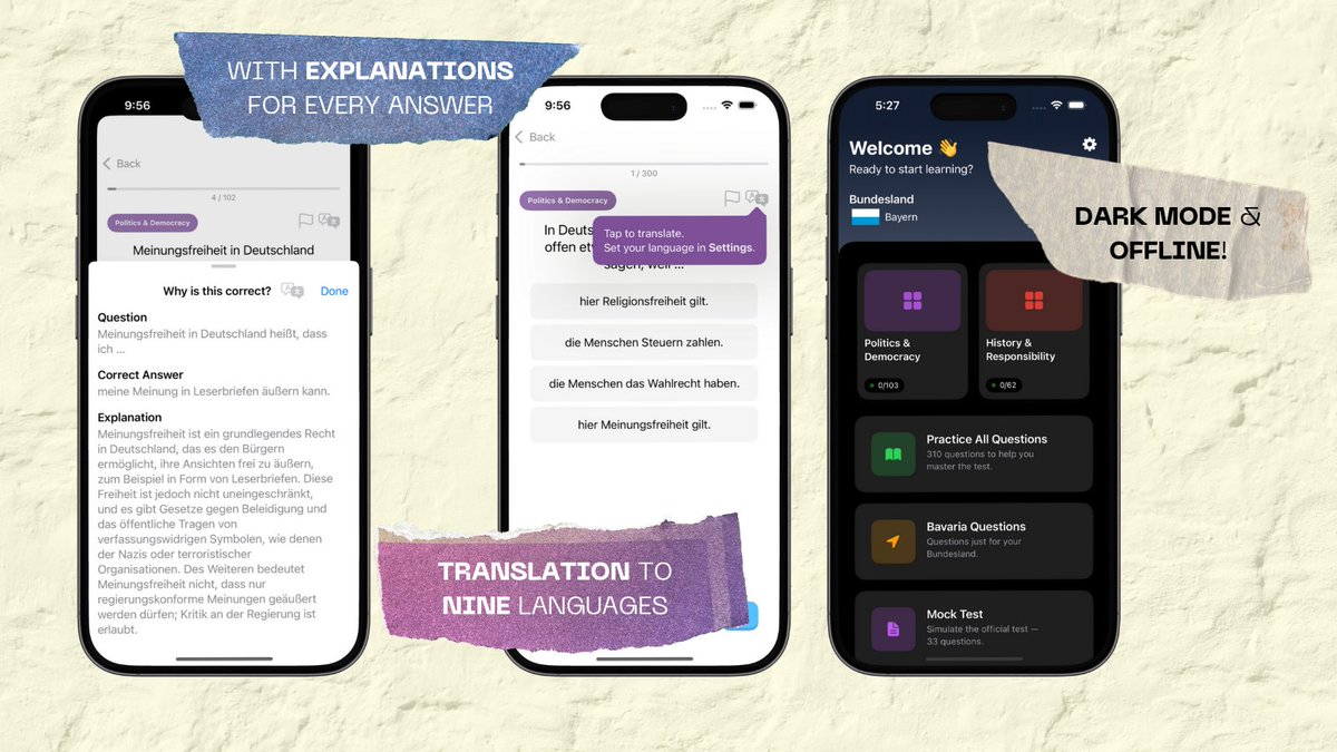 saradrada's tweet photo. 🇩🇪 You’ve got this. The Einbürgerungstest is just the start.

That’s why we built DEU:
✅ Supports 9 languages
✅ Clear explanations for every answer!
✅ Study offline &amp; for free

Download 👉 https://t.co/UCcQCiz4ne

#lebenindeutschland #germany #citizenship #app #ios #indiedev https://t.co/2SCJ77l9na