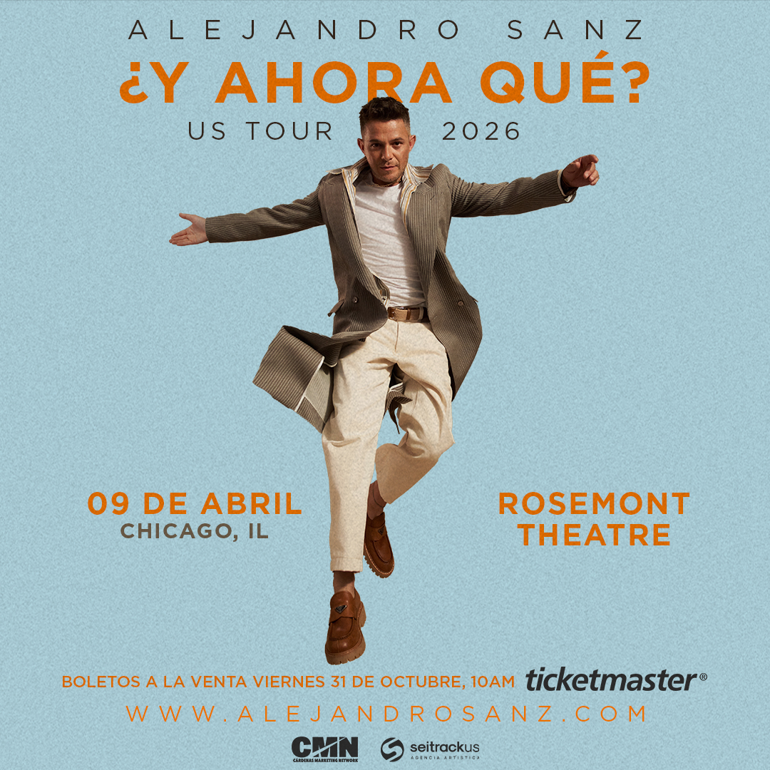 🎤 Alejandro Sanz brings his “¿Y ahora qué?” Tour to Rosemont Theatre on April 9, 2026! Don’t miss a night of passion, music, and unforgettable hits 🎶❤️ #AlejandroSanz #LiveInRosemont #LatinMusic
