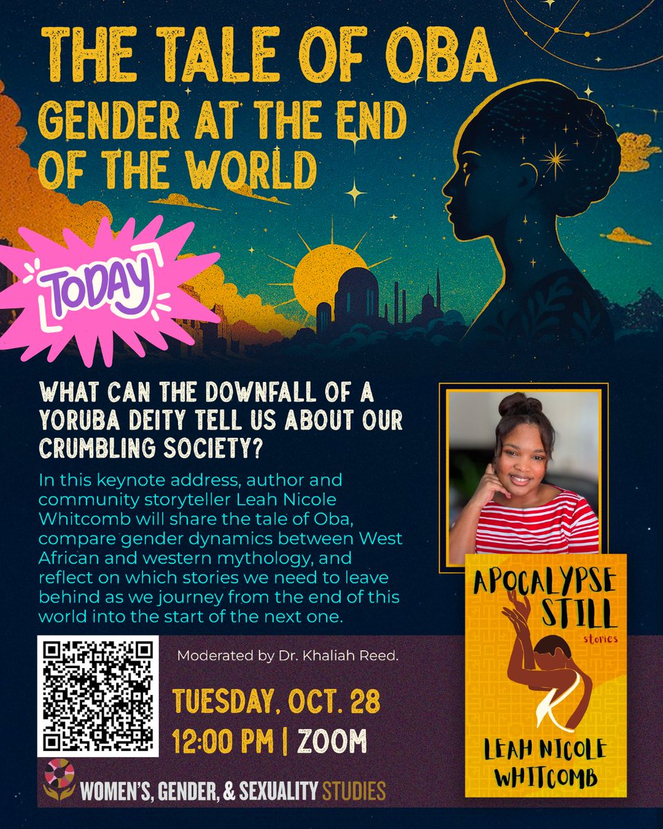 wfuwgss's tweet image. Today! The Tale of Oba: Gender at the End of the World. Join us for a discussion with author and storyteller Leah Nicole Whitcomb, today at noon via Zoom. Registration link in bio. #webinar #storyteller #blackauthors #womensstudies