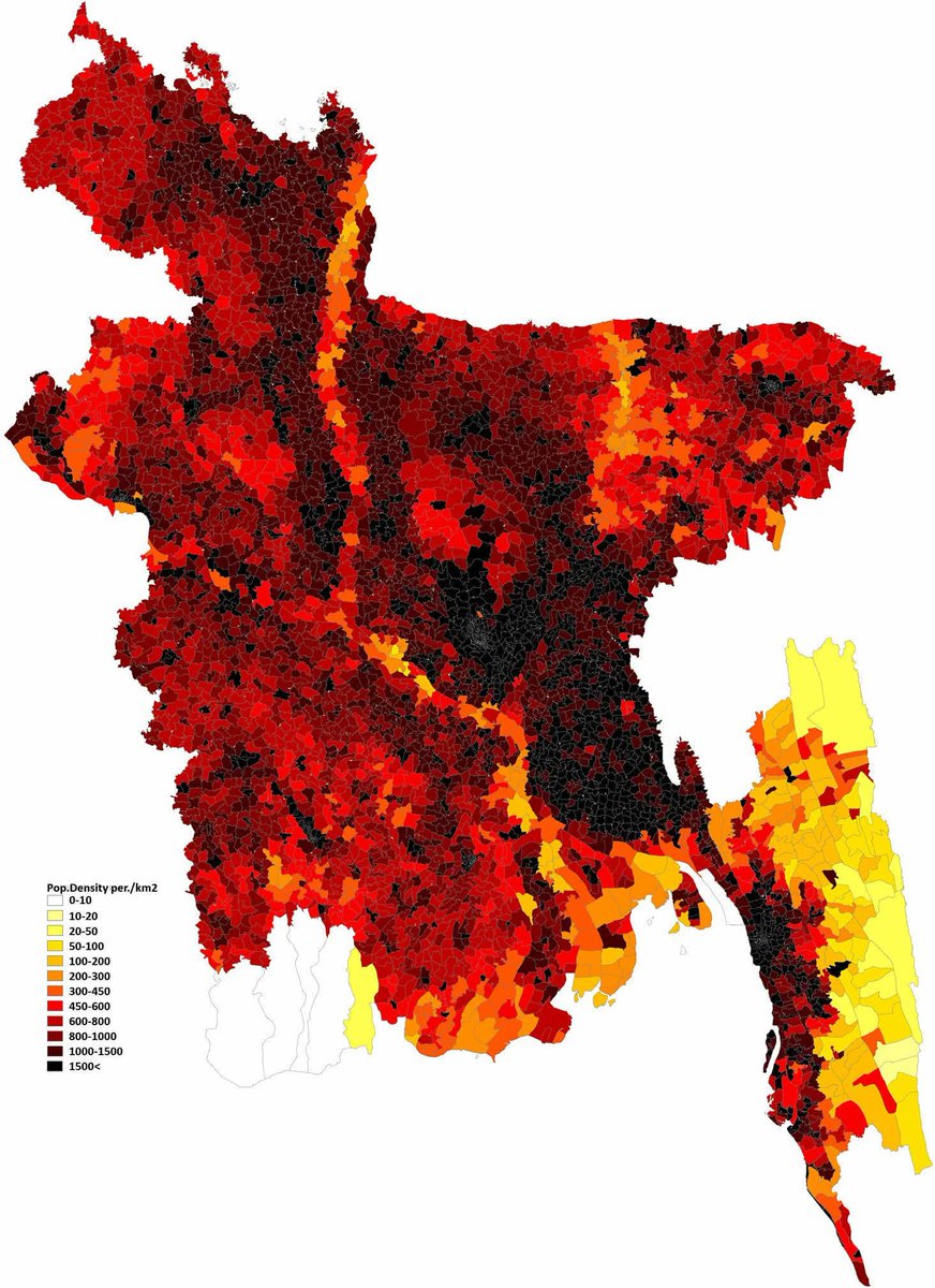 AshrafulAlam397's tweet image. Population density of Bangladesh.