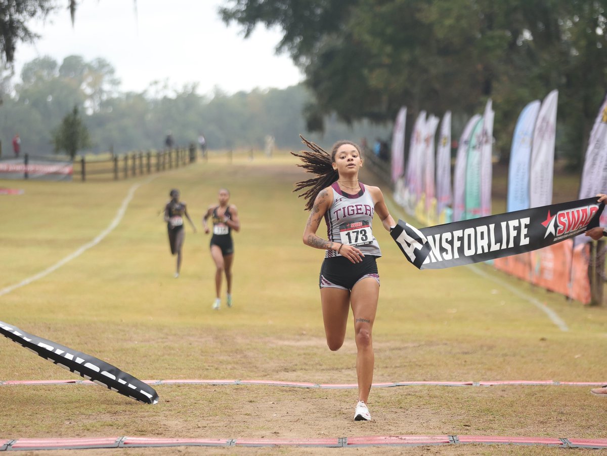 theswac's tweet photo. First to the finish. Alyvia Brown crosses the line first! 🏁

#SWACXC | #BuildingChampionsForLife https://t.co/JsvL0RkQt5