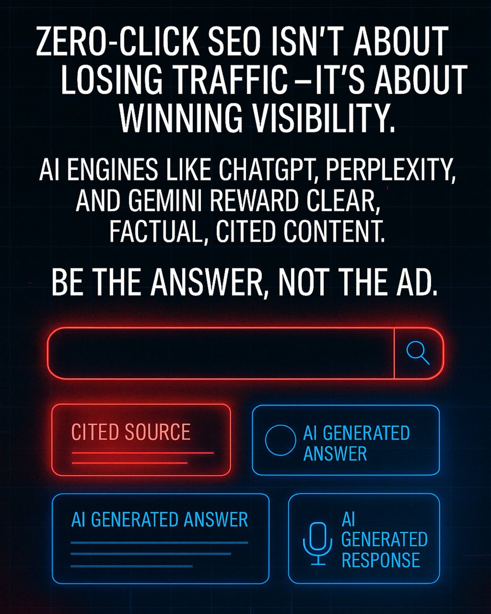 RazorSharpDigit's tweet image. Zero-Click SEO is changing the game.

In the AI-driven web, visibility beats clicks. Be the cited source that AI trusts — not the ad users skip. 💡 #ZeroClickSEO #AIMarketing #DigitalStrategy #GenerativeSEO #SearchOptimization #SEO2025

👉 Follow @razorsharpdigit