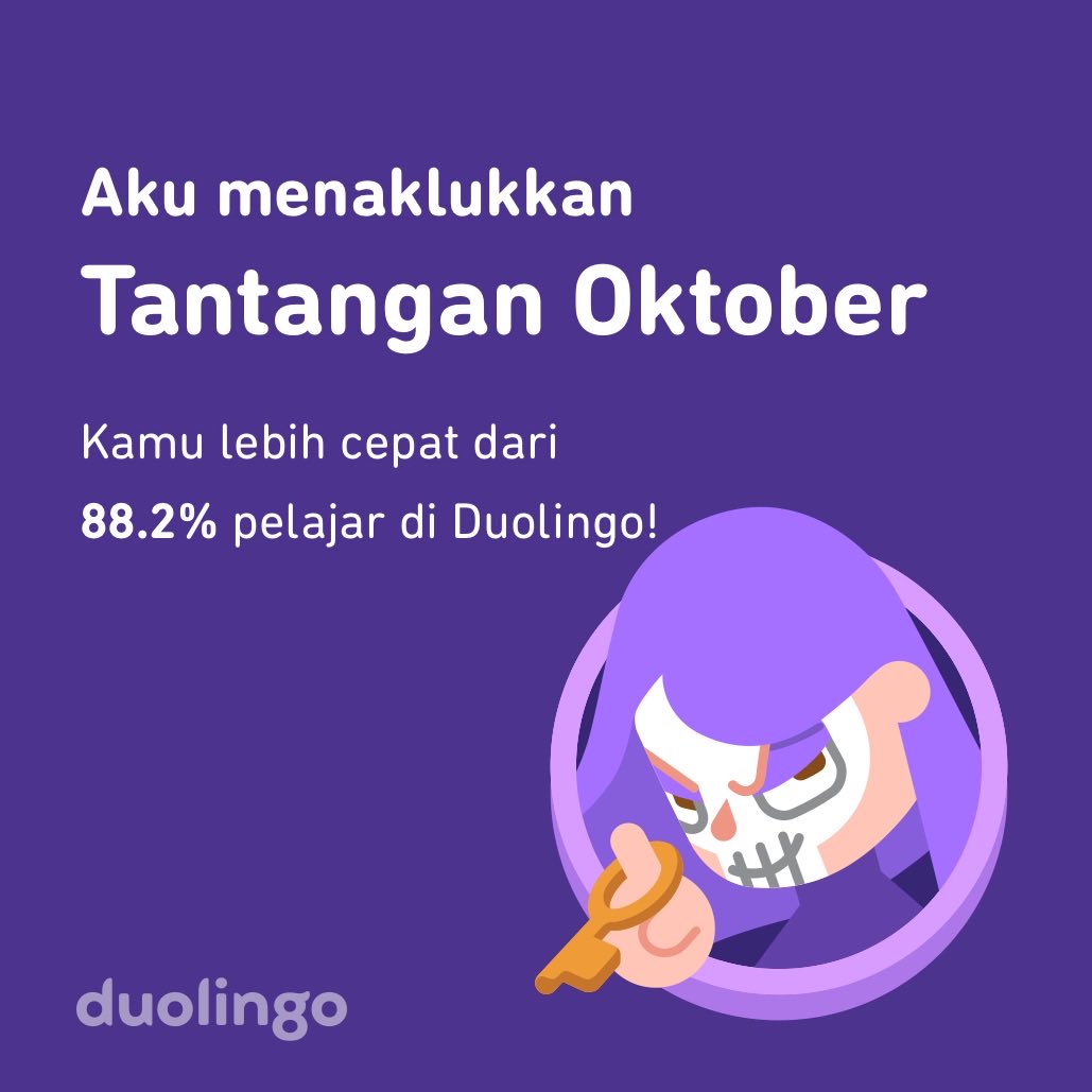 apolos_aa's tweet photo. Aku menaklukkan Tantangan Oktober lebih cepat dari 88.2% pelajar di Duolingo! https://t.co/TOJP0wKz2U