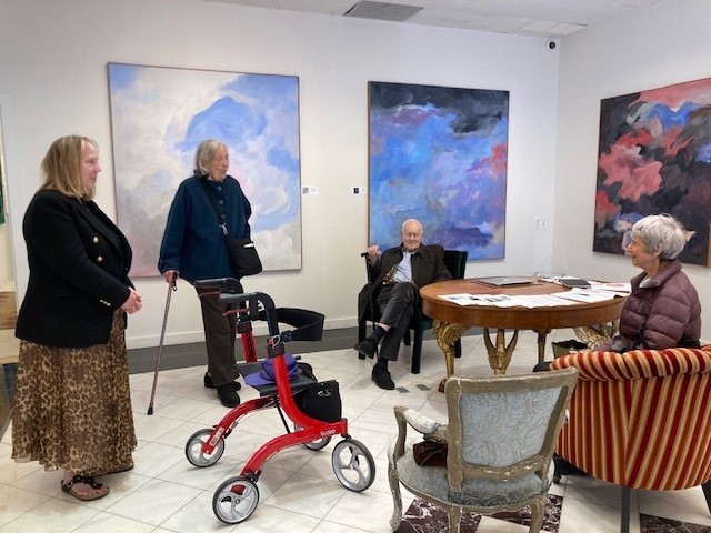 Magda Salvesen, Director of the Jon Schueler Foundation (right), visits Carole Sorokin, left, in her gallery in Greenwich, CT, along with Faith Pleasanton and Michael Steiner to see the Jon Schueler Exhibition for the last time (closes) October 29th.