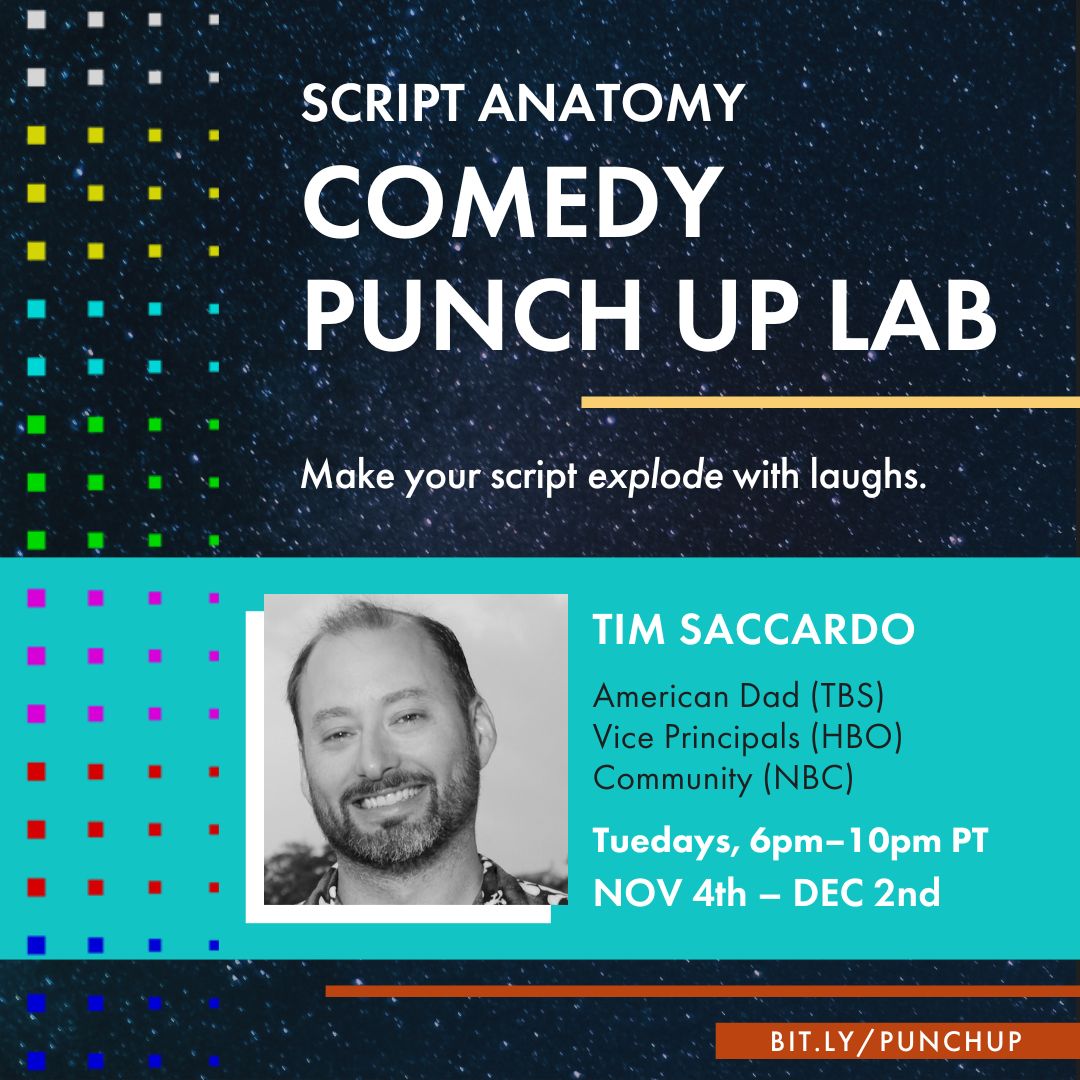 LAST SPOTS #comedy ✍️'s in this masterclass on how punch-up works at the highest level; insider techniques, joke mechanics, and the different types of comedy moments that make a script sing + punch up every writer's 📺 or🎥script! bit.ly/48Q0oey #WritingCommunity