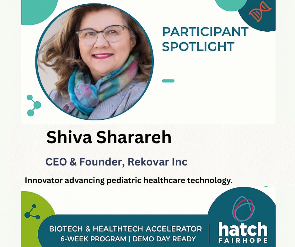 Meet Dr. Shiva Sharareh, founder of Rekovar Inc. — advancing neonatal &amp; pediatric care through AI and wearable innovation.

Proud to welcome her to the Hatch Bio &amp; HealthTech Accelerator! 🌱

#HatchFairhope #BioAccelerator #HealthTech #Innovation