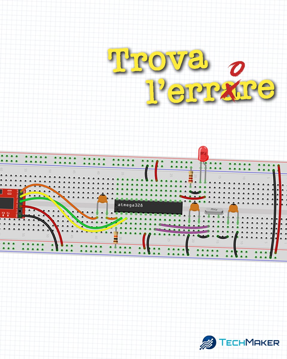 TechMakerIT's tweet image. Ahia, i collegamenti nello schema non sono corretti. 😟

Riesci a individuare dove si trova l’errore? 😃👍

#TechMaker - Libera la tua #VogliaDiCostruire 

#errore #circuito #atmega328 #atmega #elettronica #diy