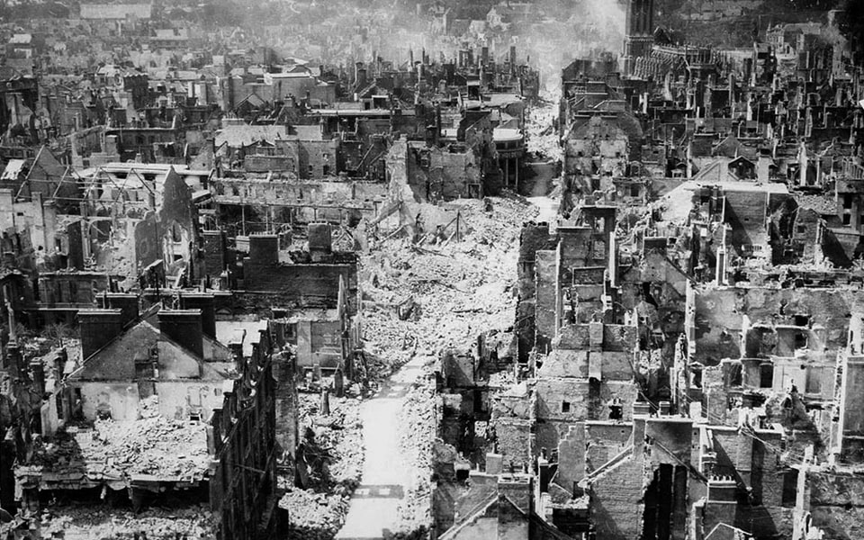 Lightoller77's tweet photo. @mehdirhasan This is the French city of Caen after the Allies bombed it to peices trying to dislodge the German SS (hardcore Nazis) in Summer 1944. Many innocent dead French civilians. So according to your logic anyone defending it is a sociopath right? https://t.co/ynTBJvSd7V