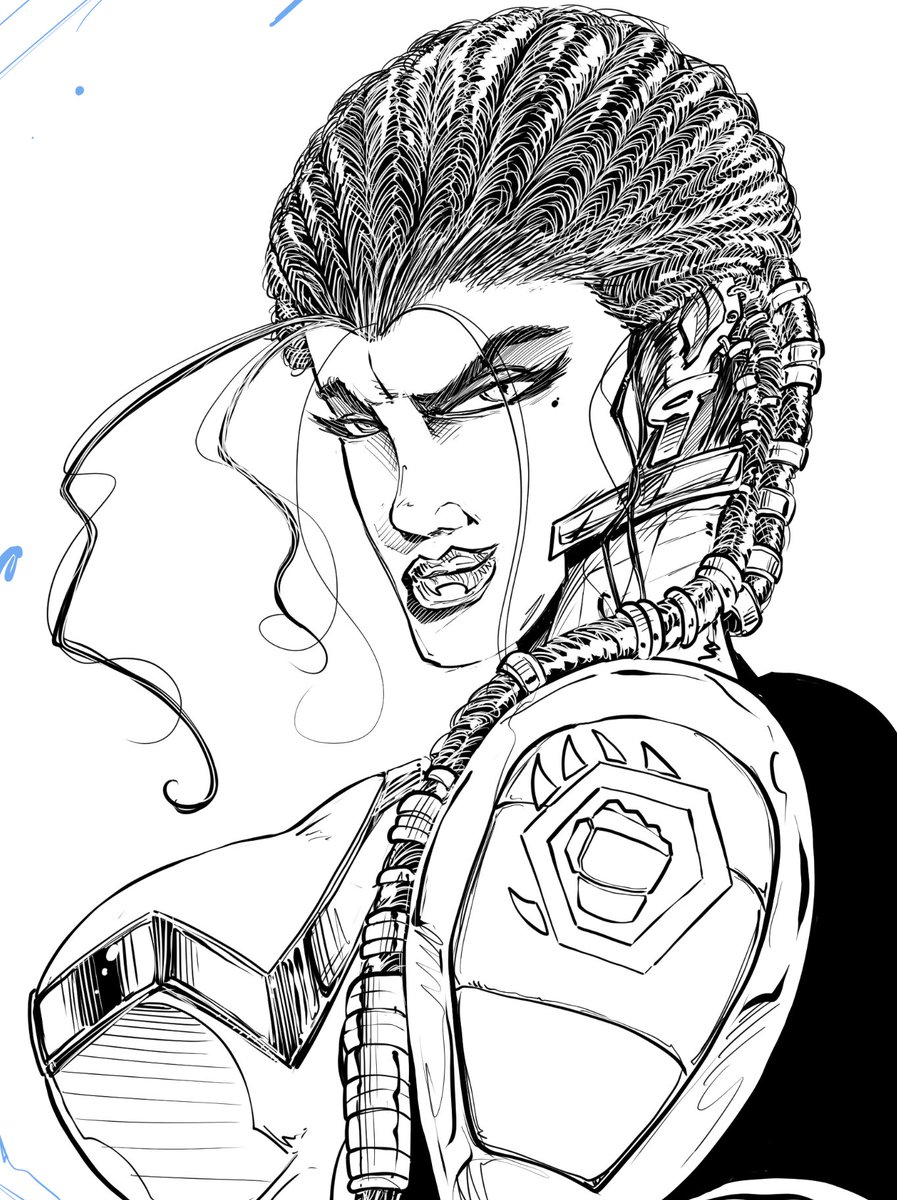 DonDrawsStuff's tweet photo. More progress. The rings in her dread-braids symbolize opponents defeated.
@shanedavisart @linyanzi @AnthonyDGClark #annatomic
Order the book: https://t.co/2lAUdoQhsG https://t.co/JxjPdwF1DN