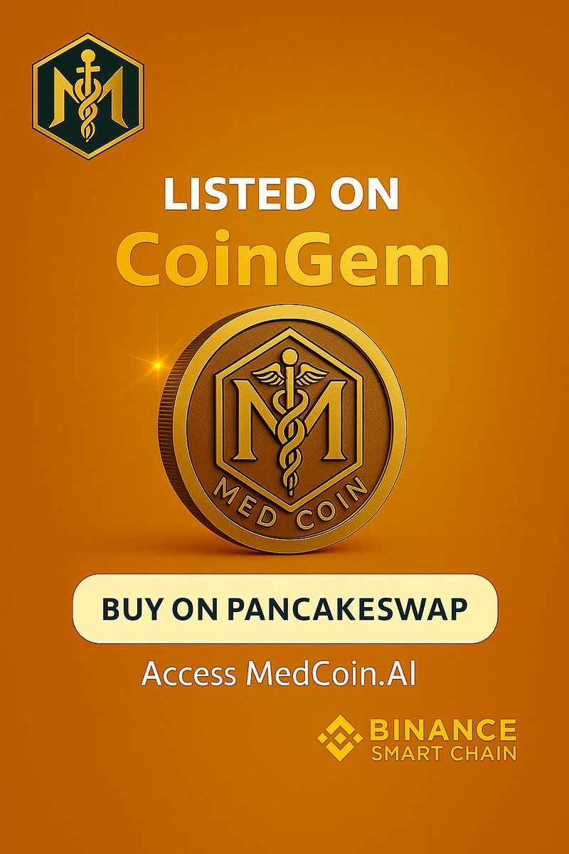 MEDCOINHealth's tweet photo. π MedCoin is now officially listed on CoinGem!
Another step in the global expansion of our decentralized health platform π
πͺ Buy now on PancakeSwap and be part of the digital health revolution.
π https://t.co/VGi2SlJ3Ei
#MedCoin #Blockchain #Crypto #HealthTech #BSC #CoinGem #PancakeSwap #MedCoinAI