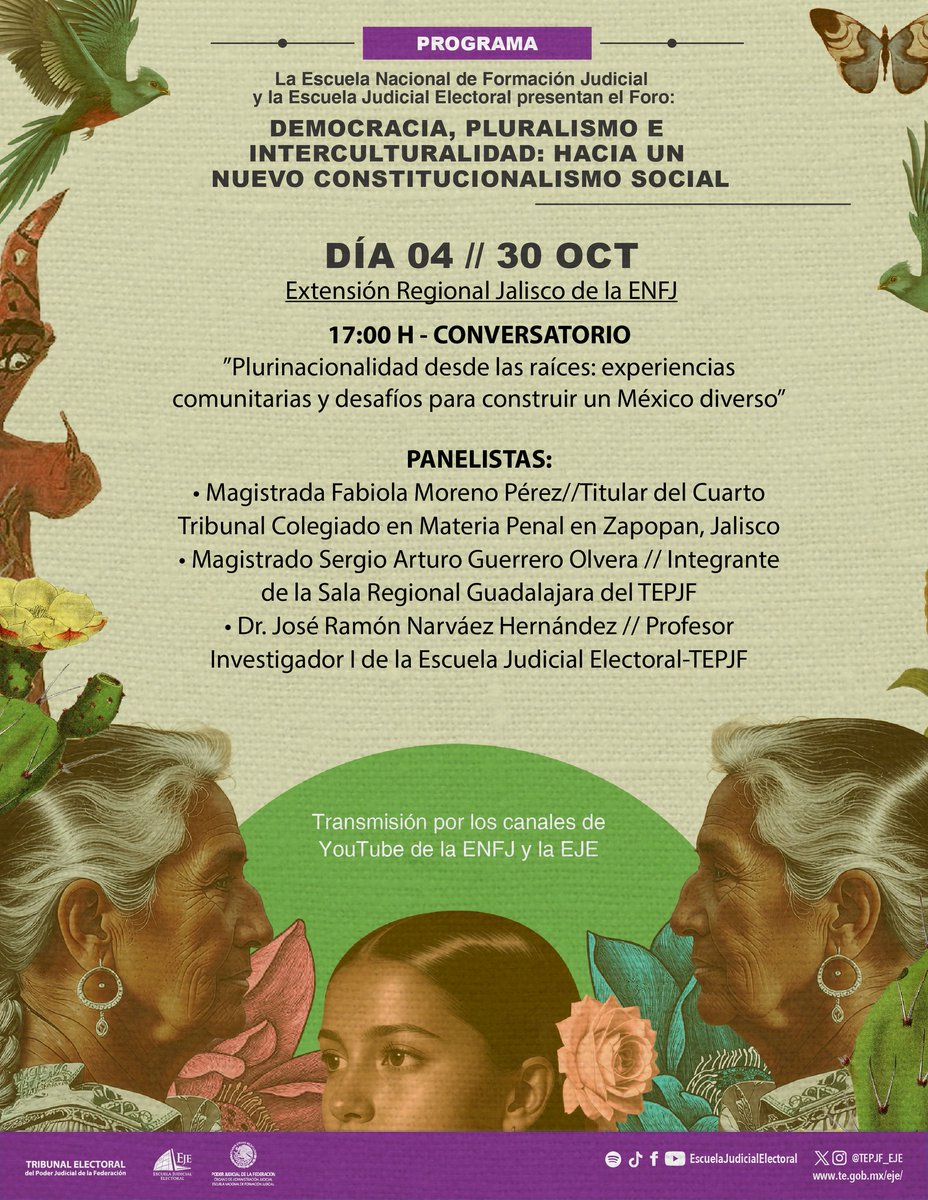 No te pierdas el Conversatorio: “Plurinacionalidad desde las raíces: experiencias comunitarias y desafíos para construir un México diverso”

🕔 30 oct 17:00 h 📄 ow.ly/Usjv50Xh6U4

<a href="/TEPJF_informa/">TEPJF</a>
<a href="/TEPJF_SRCDMX/">Sala Regional Ciudad de México</a>