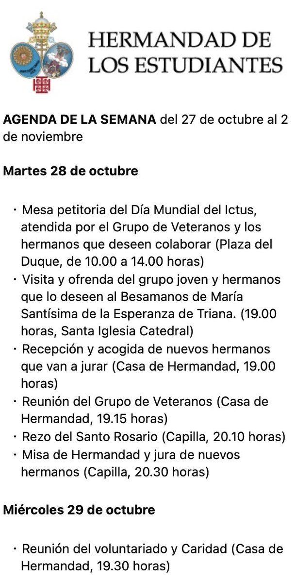 🗓️ AGENDA de cultos y actos de esta semana.  #LosEstudiantes