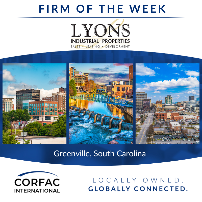 CORFACIntl's tweet image. 📢 Are you ready to do business in the Greenville, South Carolina area? Connect with our local affiliate, Lyons Industrial Properties/CORFAC International, today! 
👉 ow.ly/Sfot50XaACz

#CORFAC #thinkCORFACfirst #Greenville #SouthCarolina