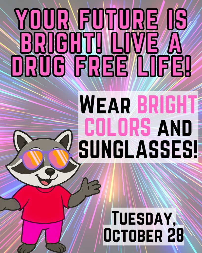 😎 Bright colors + shades = a bright, drug-free future! #RedRibbonWeek #BrightFuture #ShineDrugFree #LiveDrugFree
