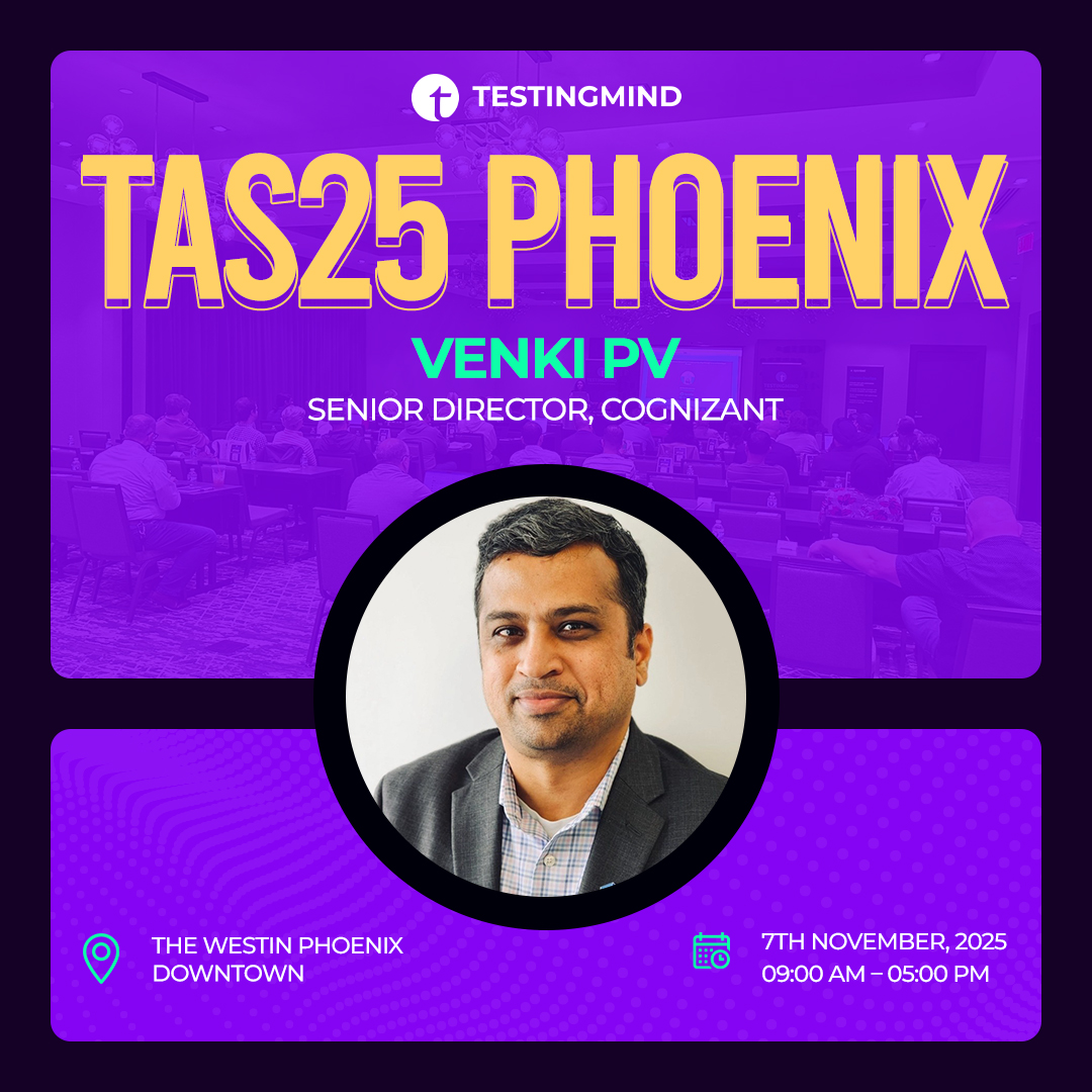 testingmindcon's tweet image. Reimagining Quality Engineering: Driving Optimization, Modernization &amp;amp; Innovation Across the SDLC

What if quality wasn’t a checkpoint — but the core engine of innovation? 🚀
At the Test Automation Summit – Phoenix, discover how Venki PV from Cognizant is redefining the…