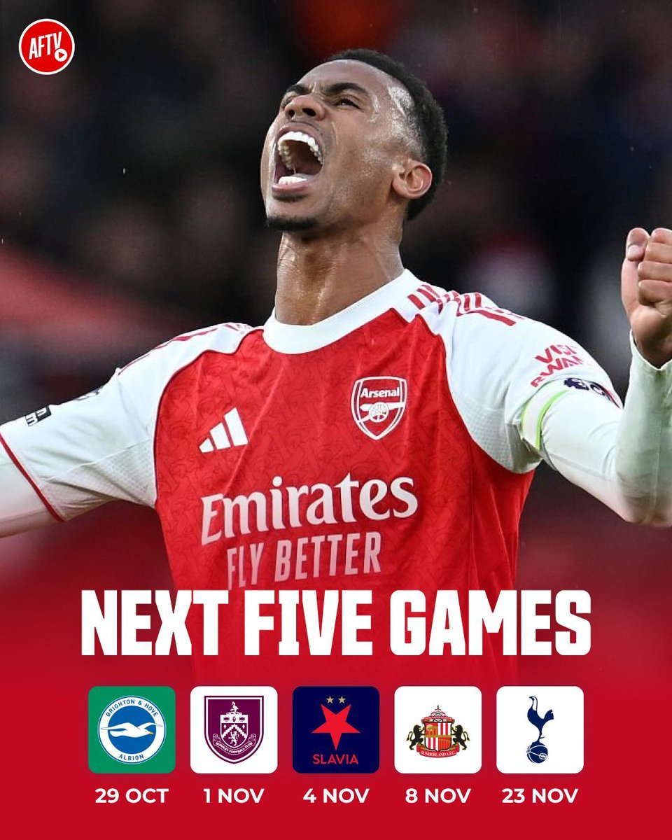 AFTVMedia's tweet image. How many wins can Arsenal get from 𝐭𝐡𝐞𝐢𝐫 𝐧𝐞𝐱𝐭 𝐟𝐢𝐯𝐞 𝐠𝐚𝐦𝐞𝐬? 🤔