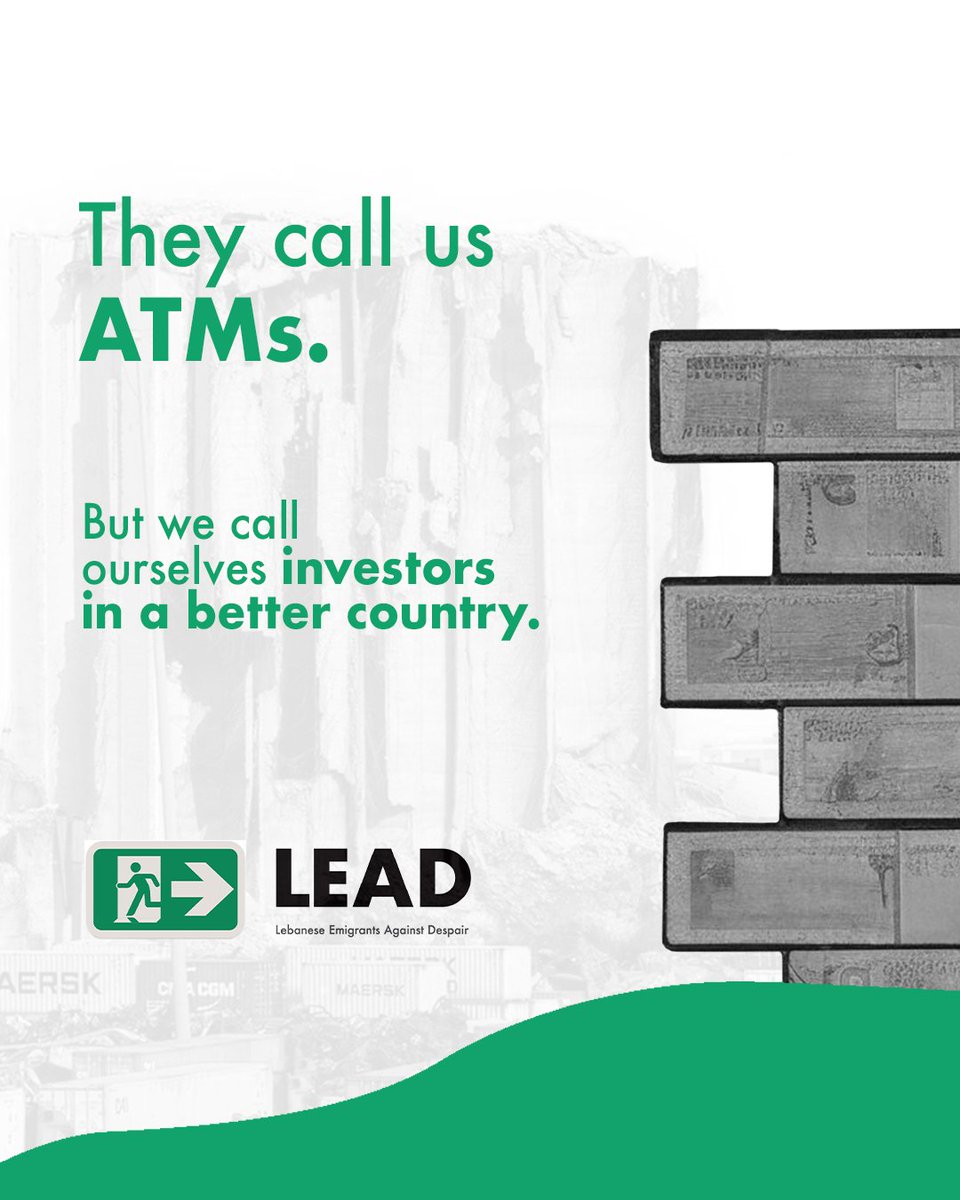leadlbn's tweet photo. They call us ATMs.
We call ourselves investors in a better country.
#LEADLebanon #FromAbsenceToAction https://t.co/YH9Gcb76F1