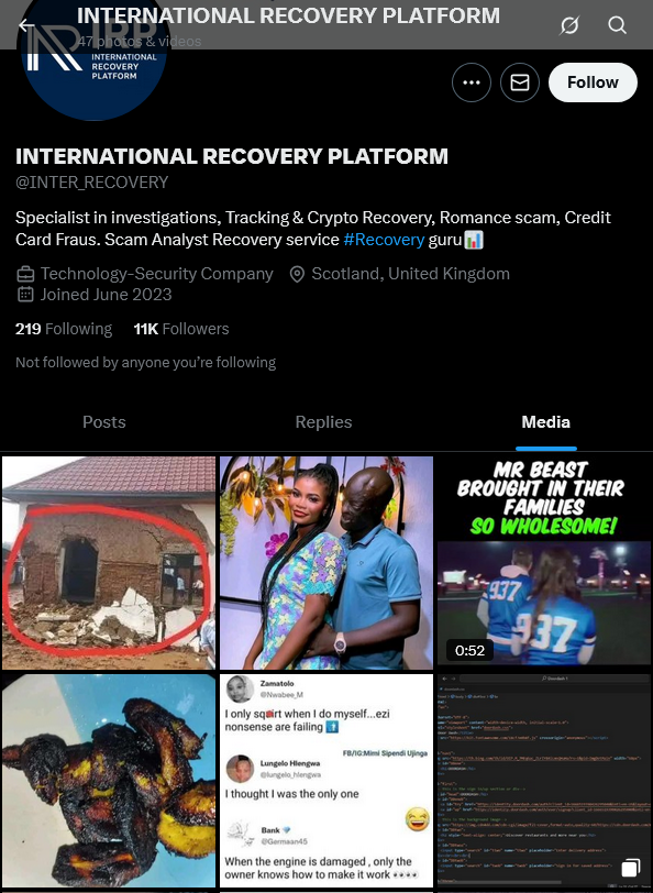 SharkyNCIS's tweet image. #ScamAlert 
Twitter (X) x.com/INTER_RECOVERY/
twitter ID: x.com/i/user/1671272…

Nigerian scammer claims to be a recovery fund hacker and claims be working with IC3 and the FBI hahahahhah
@Safety 
#SCAMMER #FakeHacker #RecoveryFundSCAM #RecoveryFundIsASCAM