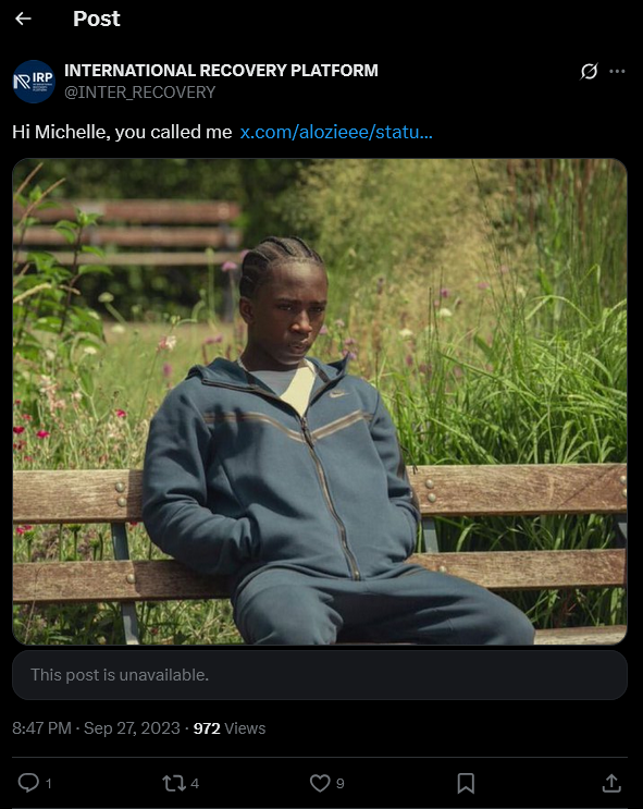 SharkyNCIS's tweet image. #ScamAlert 
Twitter (X) x.com/INTER_RECOVERY/
twitter ID: x.com/i/user/1671272…

Nigerian scammer claims to be a recovery fund hacker and claims be working with IC3 and the FBI hahahahhah
@Safety 
#SCAMMER #FakeHacker #RecoveryFundSCAM #RecoveryFundIsASCAM