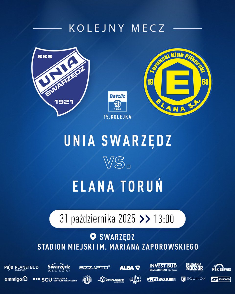 🔭 𝗞𝗢𝗟𝗘𝗝𝗡𝗬 𝗠𝗘𝗖𝗭 ⚽️

Tym razem gramy u siebie! 🔵⚪
W piątek, 31 października o godz. 13:00, Unia Swarzędz podejmie na własnym stadionie zespół Elany Toruń. 
Liczymy na Wasze wsparcie z trybun - razem po kolejne punkty! 💪🏼

📍 Stadion Miejski im. Mariana Zaporowskiego
