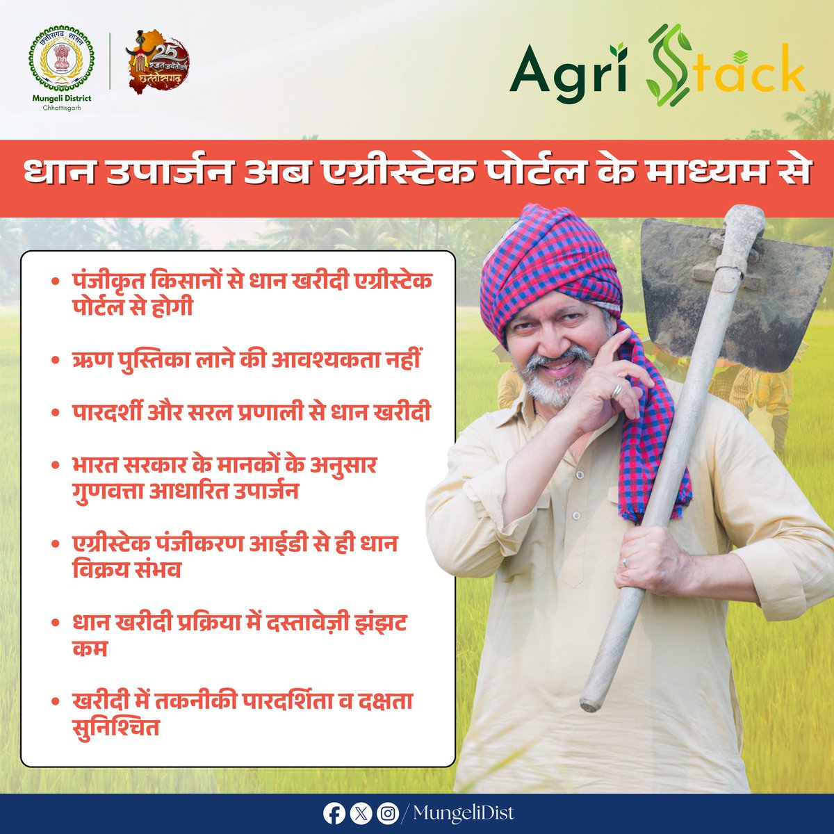 MungeliDist's tweet photo. अब योजनाओं की भीड़ में नहीं खोएंगे किसान –
AgriStack से मिलेगी हर सुविधा, सीधे, सरल तरीके से!

@ChhattisgarhCMO 
@DPRChhattisgarh 
@vishnudsai 

#AgriStack
#KisaanKiPehchaan
#Mungeli
#Chhattisgarh
#SmartKheti https://t.co/N6rKfVu9fe