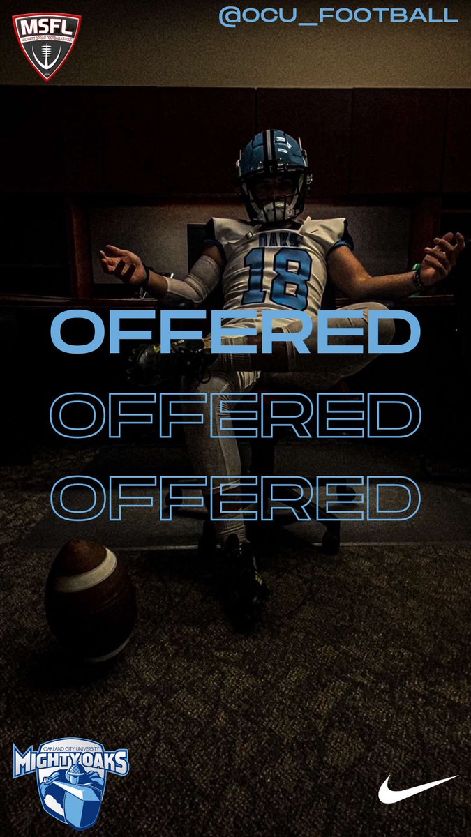 I am blessed to announce I have received an offer to play collegiate football from MSFL Oakland City University! 

<a href="/ScottHu36048162/">Scott Hurst</a> <a href="/brayden3tidd/">Brayden Tidd</a> <a href="/BnlFootball/">BNL Football</a> <a href="/BnlFootball/">BNL Football</a> <a href="/ocu_football/">Oakland City University Football</a> <a href="/KevinMoses38/">Kevin Moses LLC</a> <a href="/recruitingArena/">RecruitingArena</a> <a href="/247recruiting/">247Sports Recruiting</a>