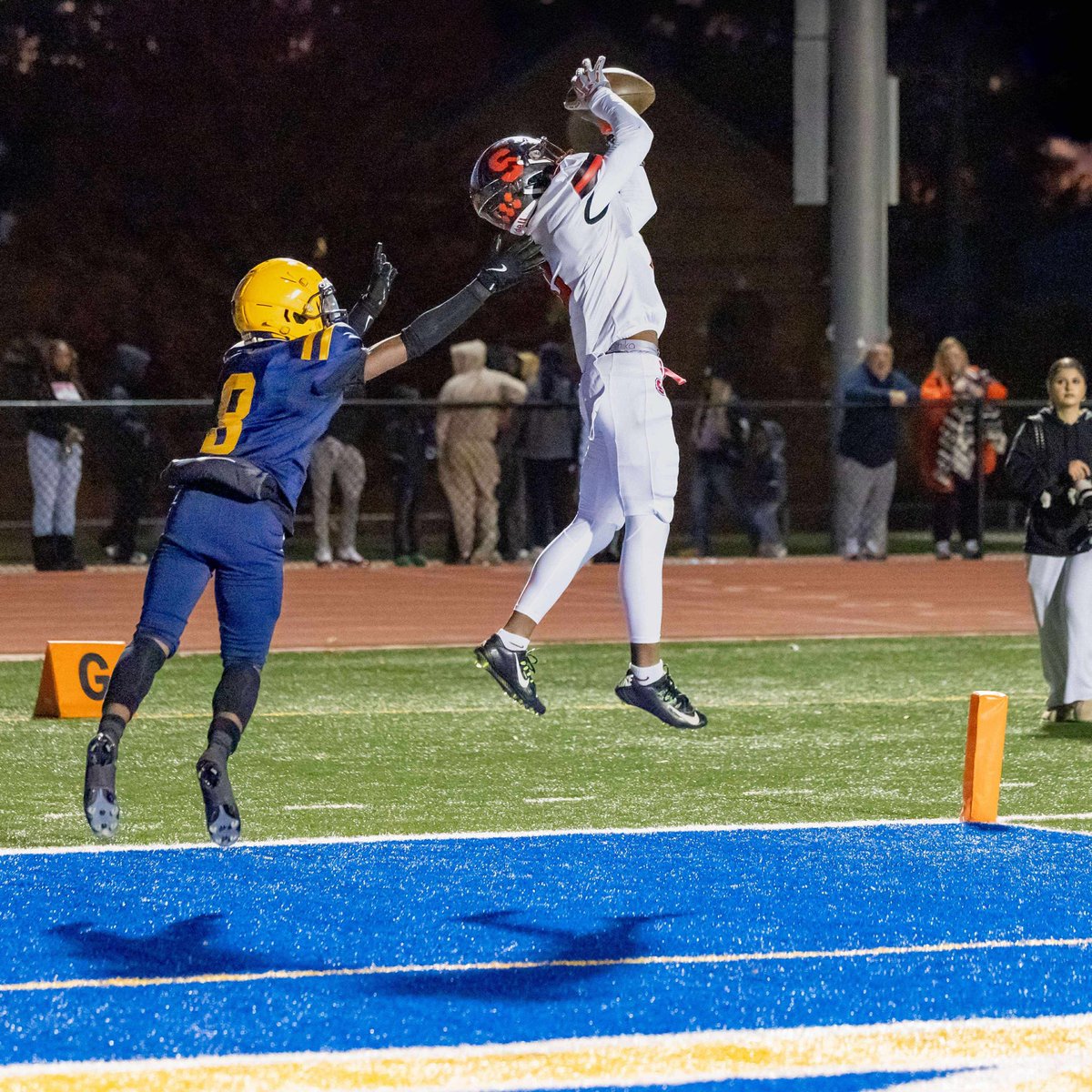 End of regular season stats!!!!

Offense
32 catches 
421 receiving yards 
9 receiving touchdowns  
2 rushing touchdowns 
4 kickoff return
1 punt return 
16 total Touchdowns 

Defense 3 interceptions 
30 tackles 

1,001 total yards