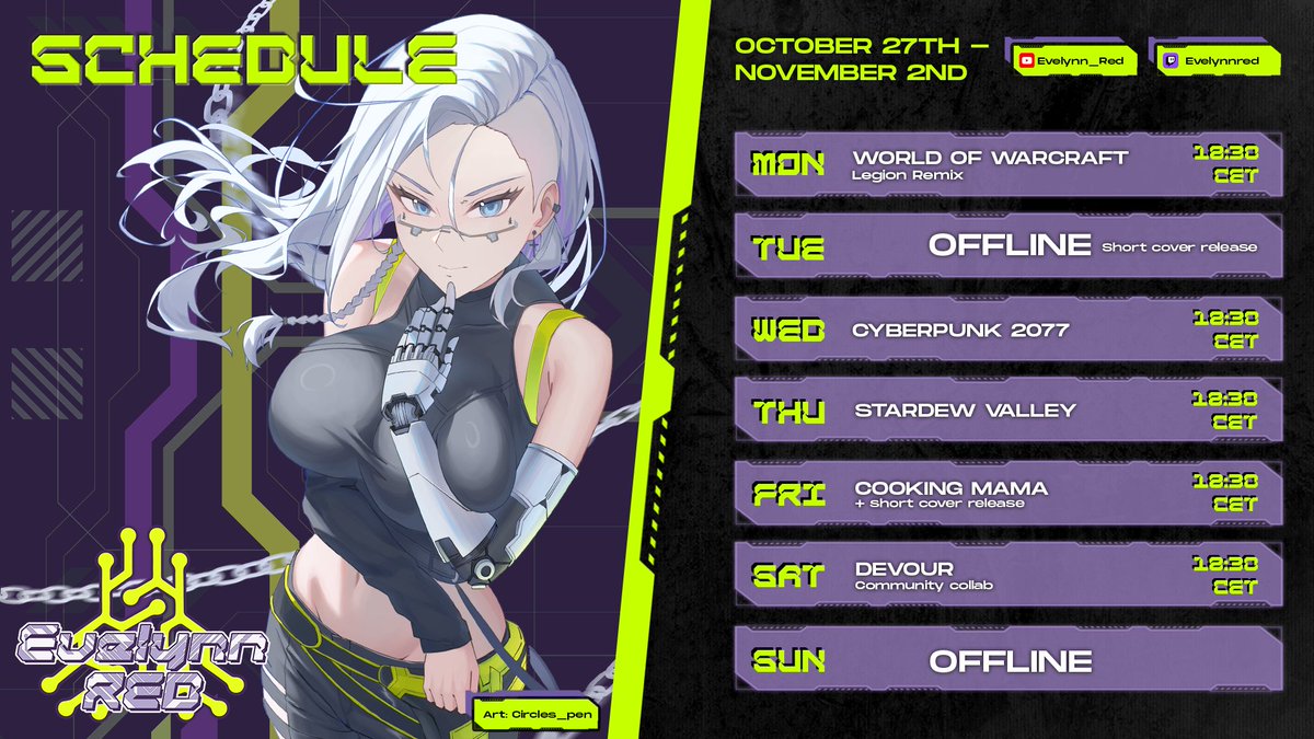 Evelynn_Red's tweet photo. [WEEKLY SCHEDULE] 

See you there!! https://t.co/gdf6hznHjP