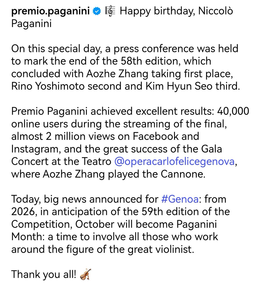 YuNuo23070's tweet photo. Premio Paganini is going to design October as the month of Paganini. I'm so happy https://t.co/wD4ttVNMxw